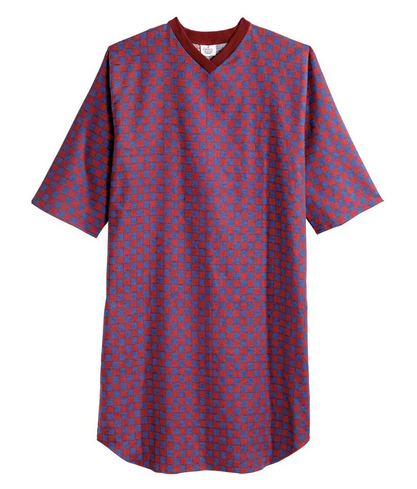 Red Plaid MED Mens Flannel Open Back Adaptive Hospital Patient Gowns
